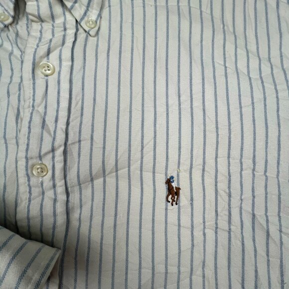 Ralph Lauren Yarmouth Button Up Shirt Long Sleeve Size 16 33 Blue Ivory Striped - Picture 4 of 12
